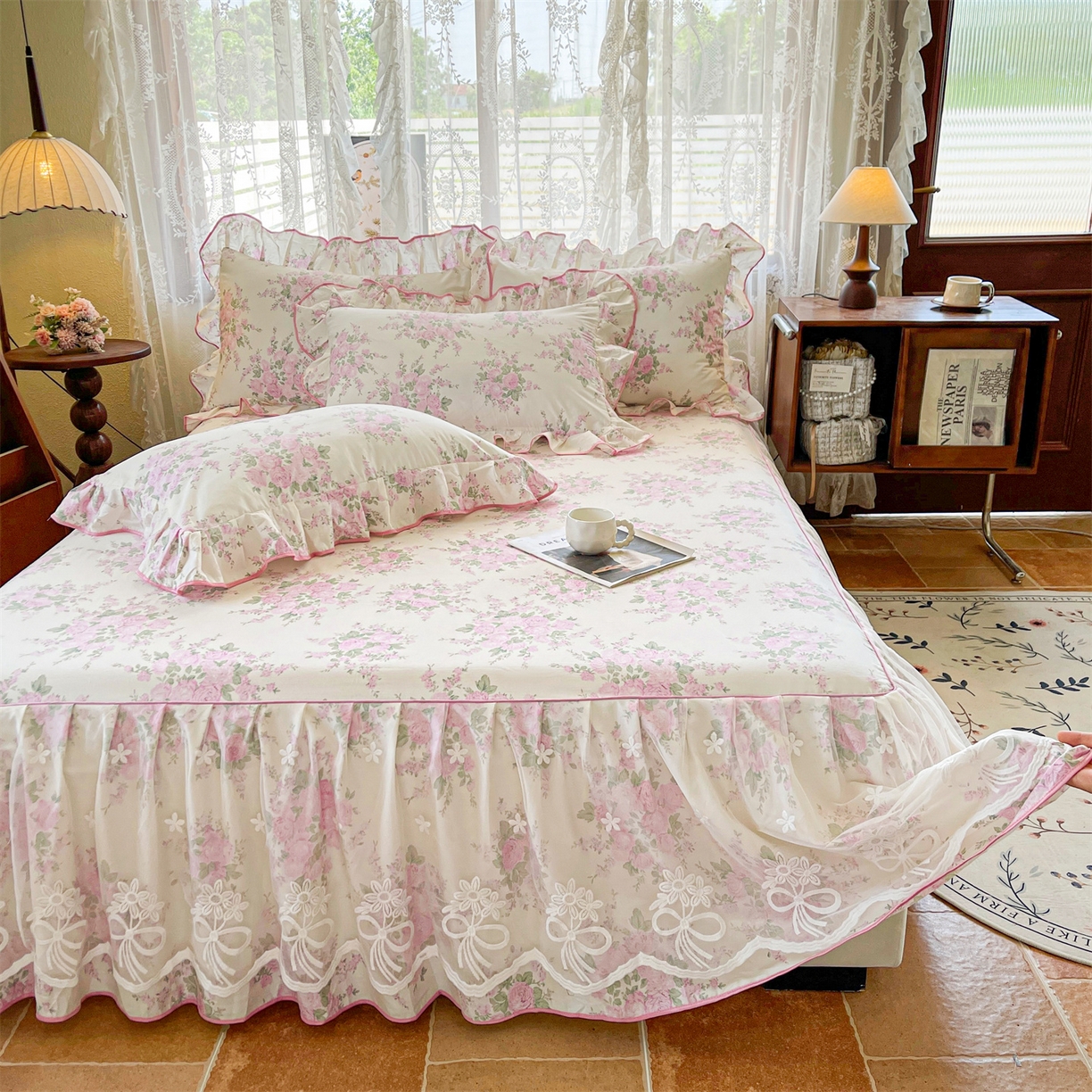 91家纺网 家纺一手货源 找家纺 宜凡家纺 2025新款全棉韩版床裙四件套 邂逅浪漫