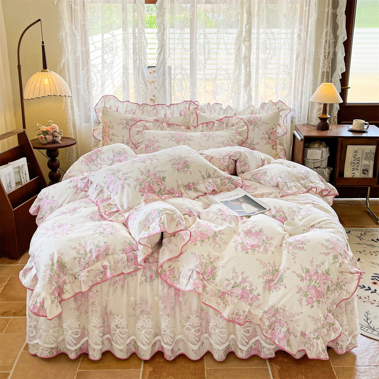 91家纺网 家纺一手货源 找家纺 （总）宜凡家纺 2025新款全棉韩版床裙四件套