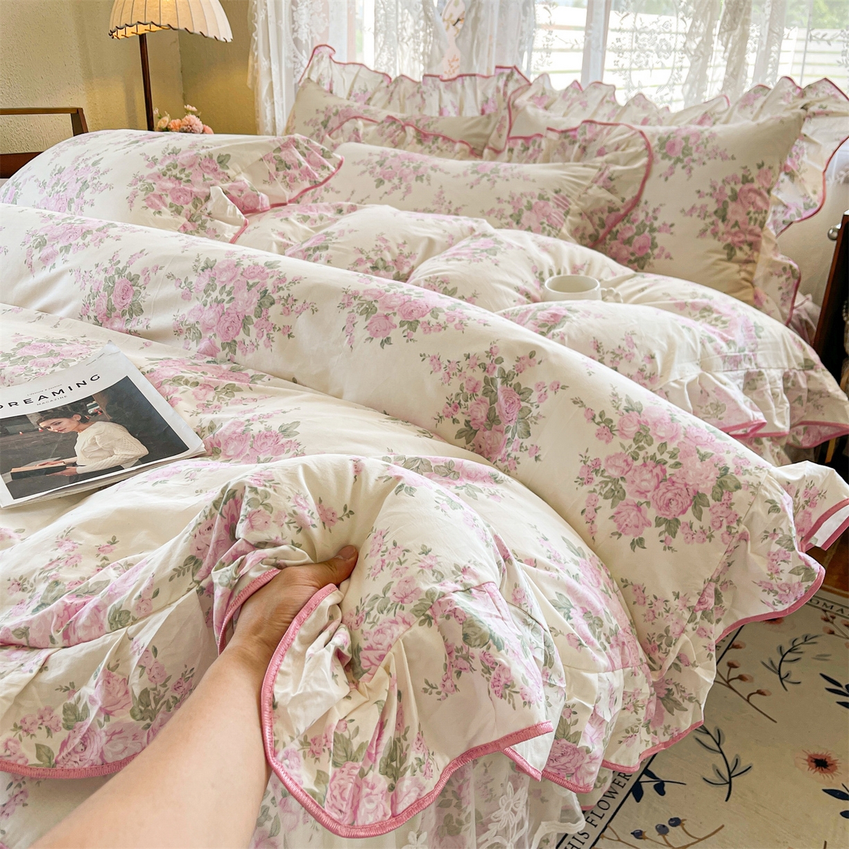 91家纺网 家纺一手货源 找家纺 宜凡家纺 2025新款全棉韩版床裙四件套 邂逅浪漫