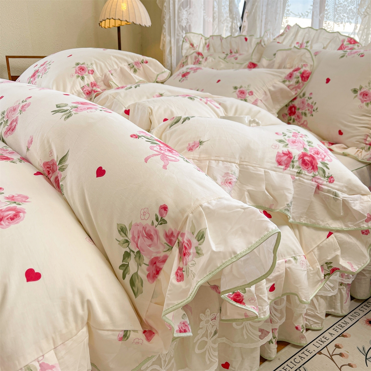 91家纺网 家纺一手货源 找家纺 宜凡家纺 2025新款全棉韩版床裙四件套 悦香花初