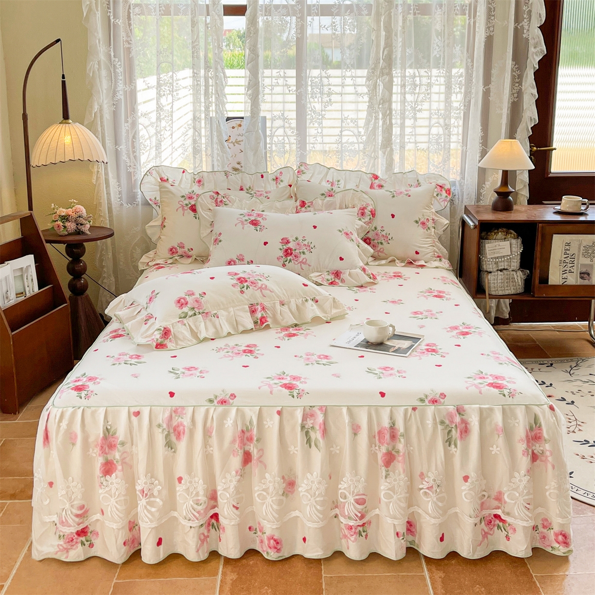 91家纺网 家纺一手货源 找家纺 宜凡家纺 2025新款全棉韩版床裙四件套 悦香花初