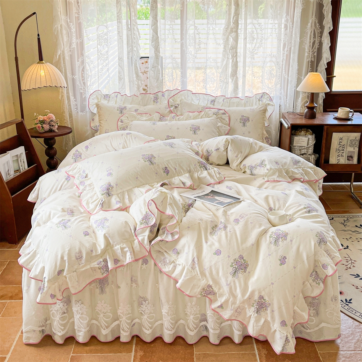 宜凡家纺 2025新款全棉韩版床裙四件套 风雅微薰