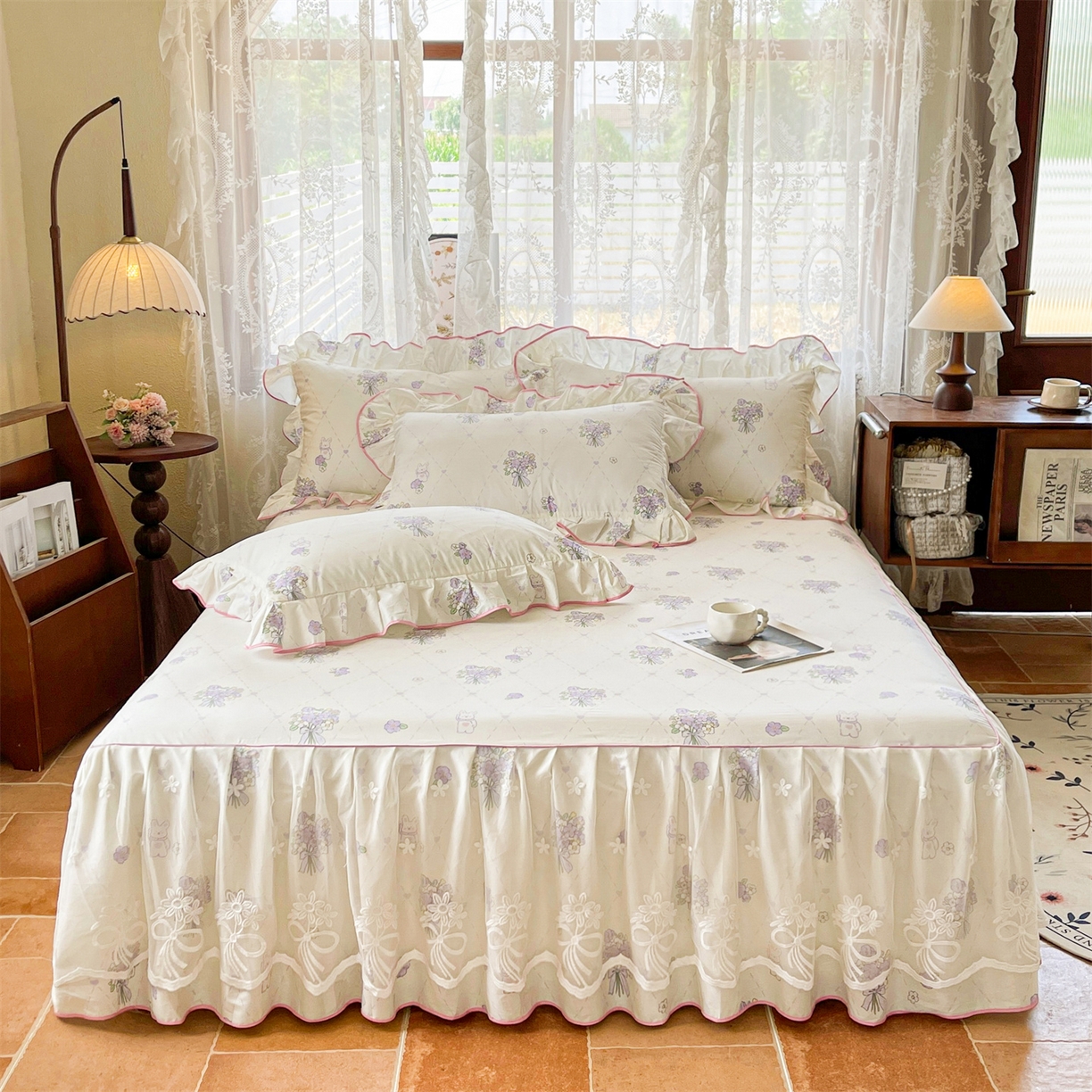 91家纺网 家纺一手货源 找家纺 宜凡家纺 2025新款全棉韩版床裙四件套 风雅微薰