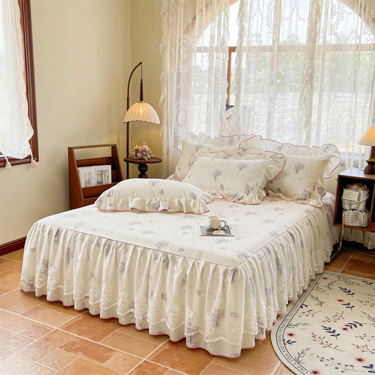 91家纺网 家纺一手货源 找家纺 宜凡家纺 2025新款全棉韩版床裙四件套 风雅微薰