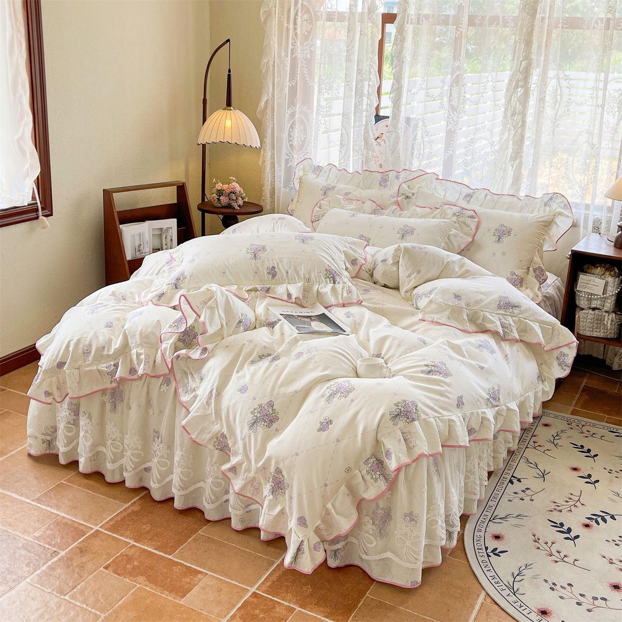 91家纺网 家纺一手货源 找家纺 宜凡家纺 2025新款全棉韩版床裙四件套 风雅微薰