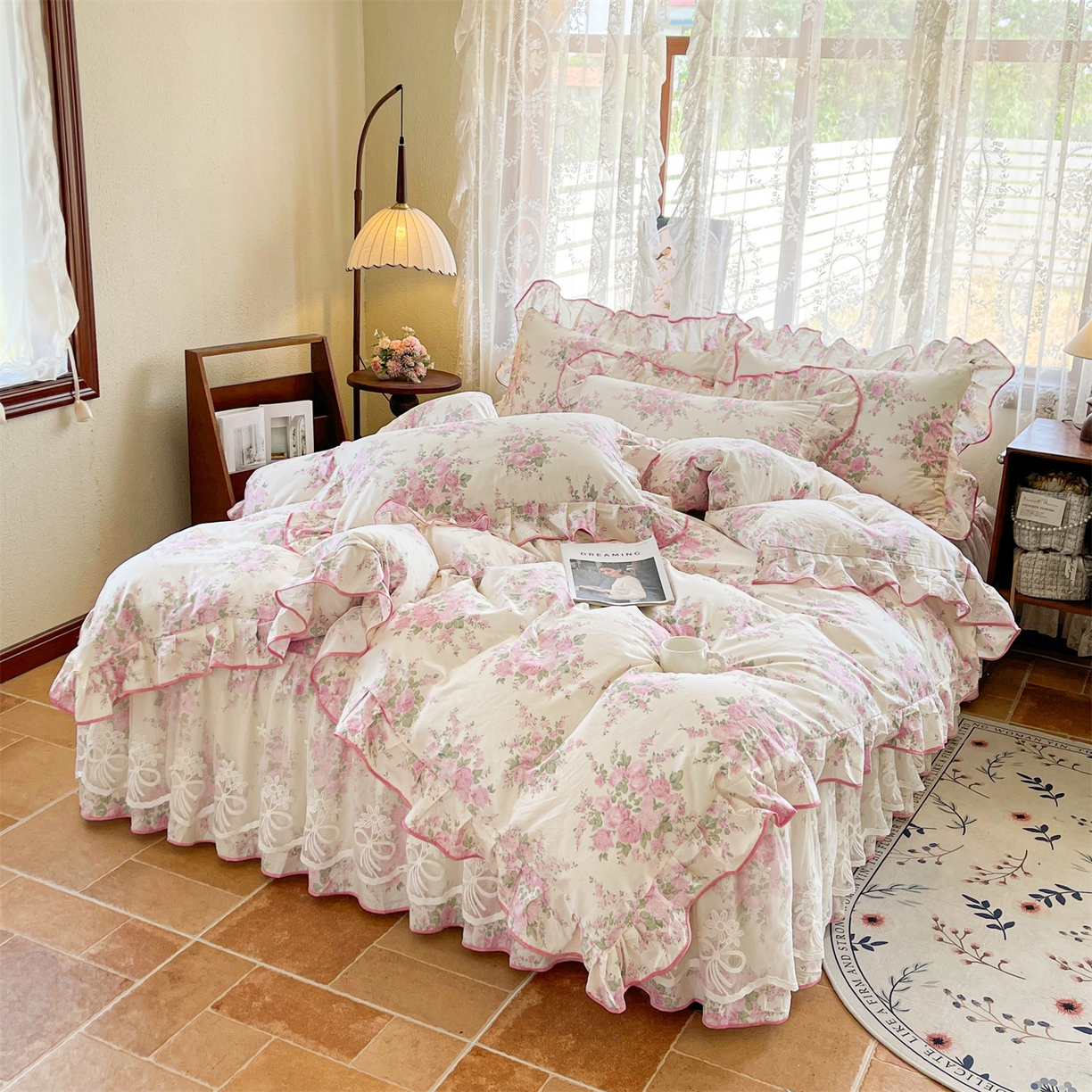 91家纺网 家纺一手货源 找家纺 宜凡家纺 2025新款全棉韩版床裙四件套 邂逅浪漫