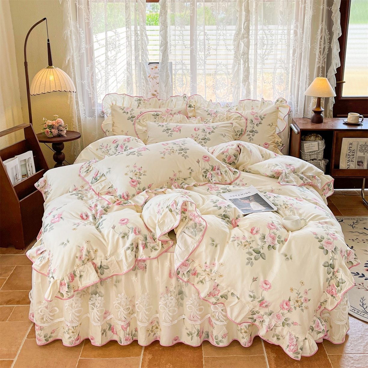 91家纺网 家纺一手货源 找家纺 （总）宜凡家纺 2025新款全棉韩版床裙四件套