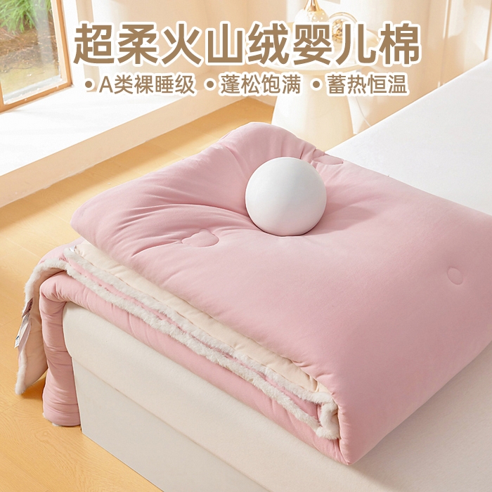 亿莱鑫 2025新款A类超柔火山绒春秋被被子被芯冬被 樱花粉