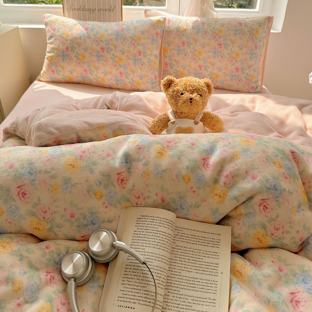 91家纺网 家纺一手货源 找家纺 优选良品 2025新款小清新加厚高克重牛奶绒四件套直播热款电商热款春意满园