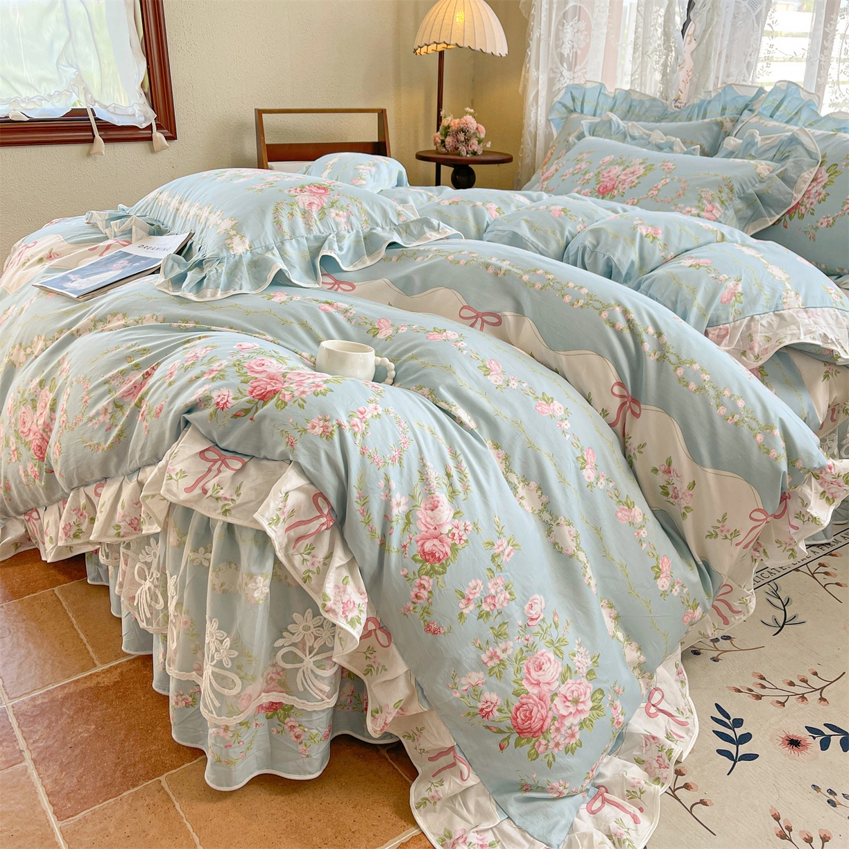 91家纺网 家纺一手货源 找家纺 （总）宜凡家纺 2025新款全棉韩版床裙四件套