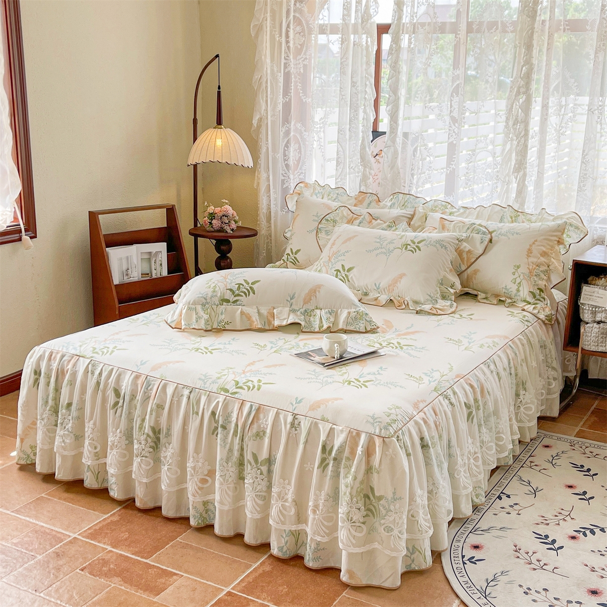 91家纺网 家纺一手货源 找家纺 宜凡家纺 2025新款全棉韩版床裙四件套 秋日恋歌