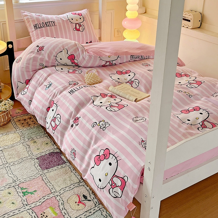 91家纺网 家纺一手货源 找家纺 （总）港岛妹妹 2025新款云朵水洗工艺三丽鸥学生宿舍三件套上下铺三件套