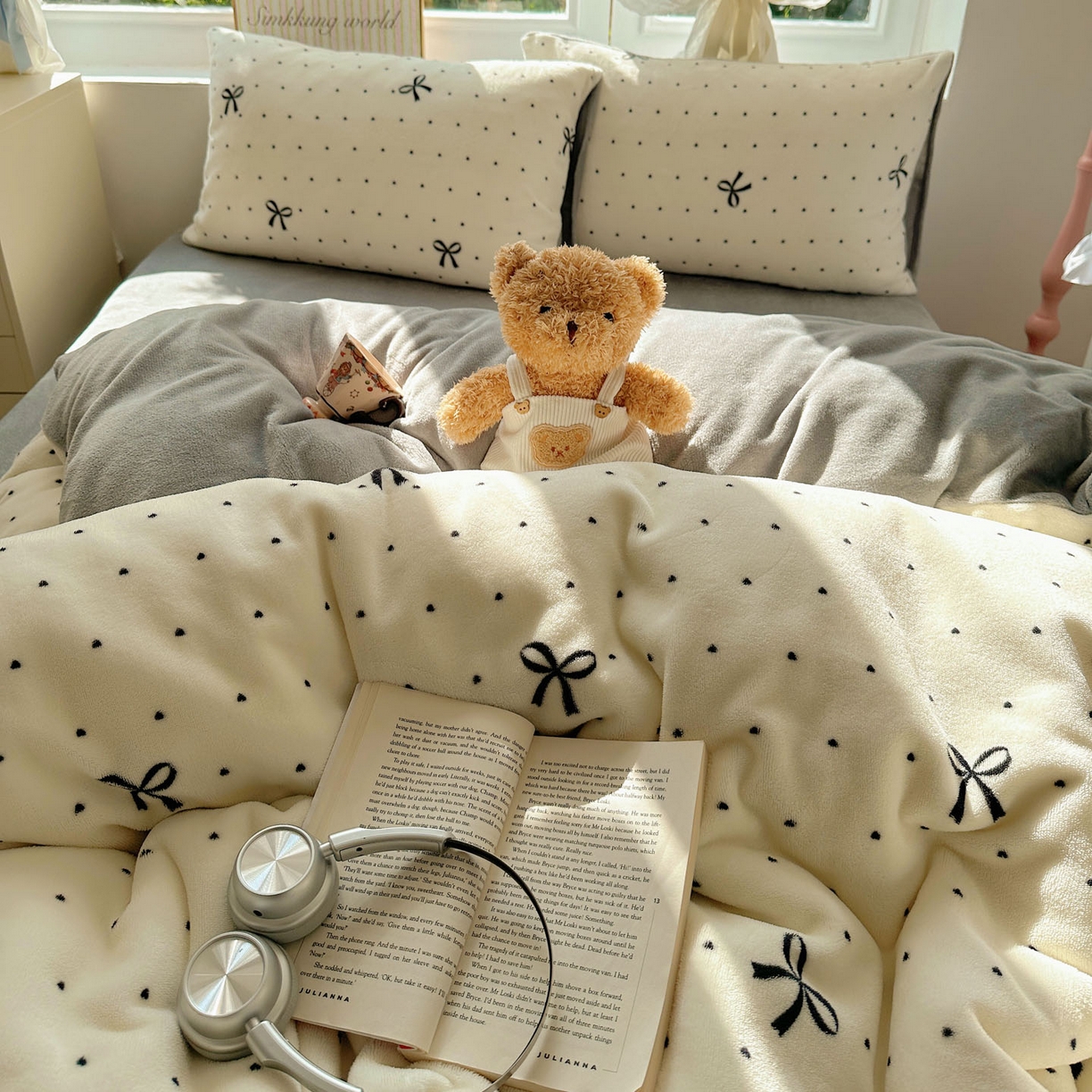 91家纺网 家纺一手货源 找家纺 优选良品 2025新款小清新加厚高克重牛奶绒四件套直播热款电商热款法式简爱