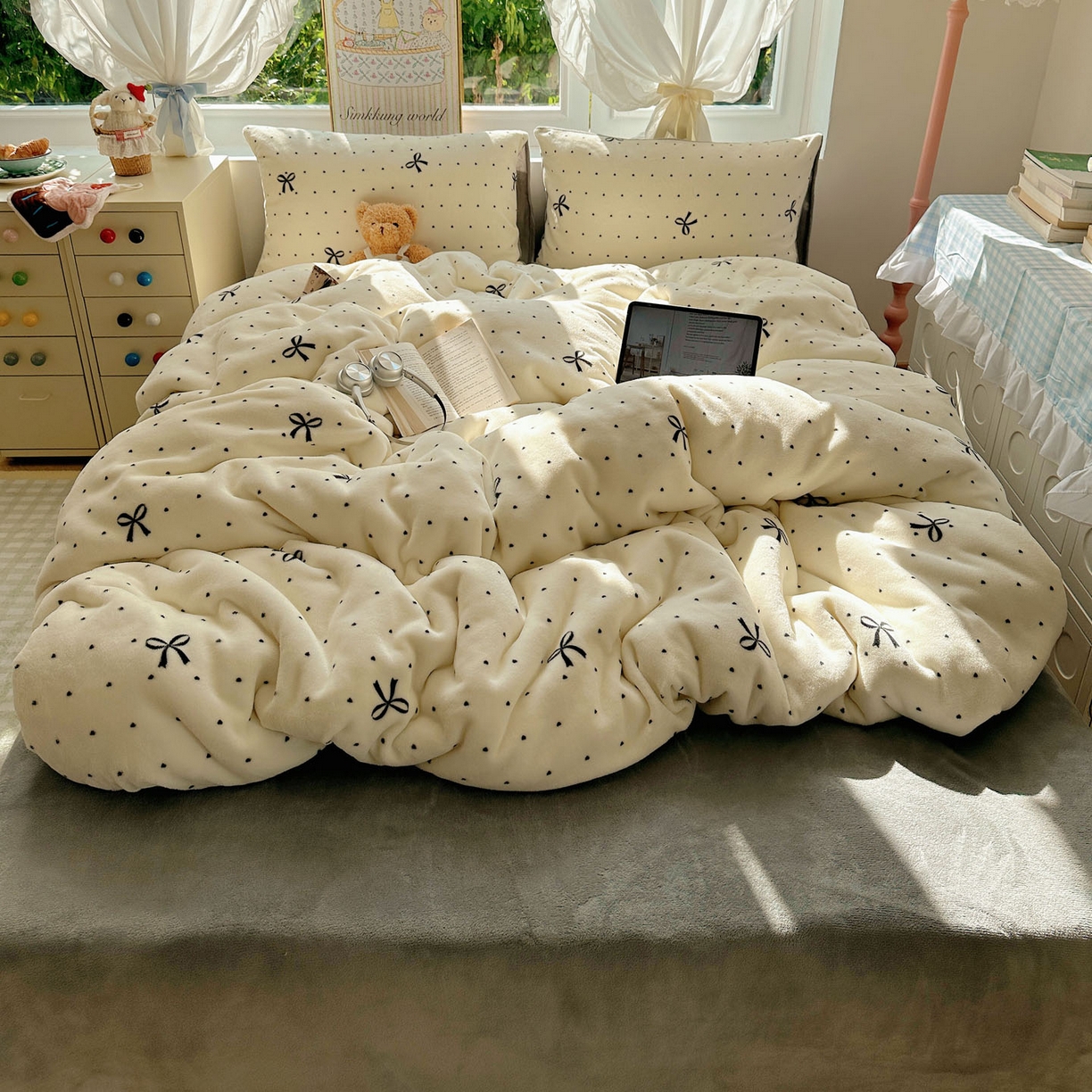 优选良品 2025新款小清新加厚高克重牛奶绒四件套直播热款电商热款法式简爱