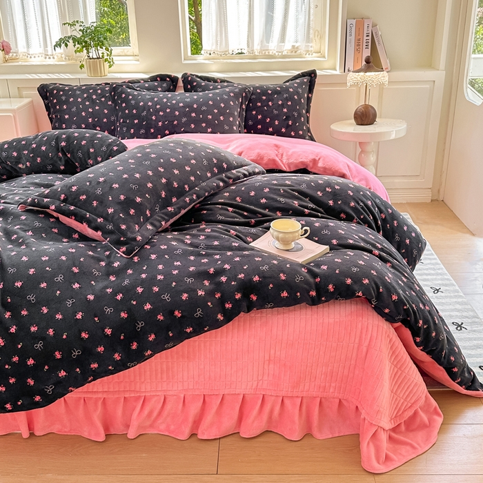 91家纺网 家纺一手货源 找家纺 （总）欧尚 2025新款高克重牛奶绒加厚保暖印花床盖四件套