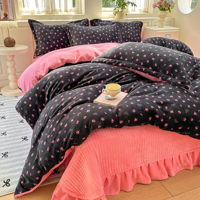 91家纺网 家纺一手货源 找家纺 （总）欧尚 2025新款高克重牛奶绒加厚保暖印花床盖四件套