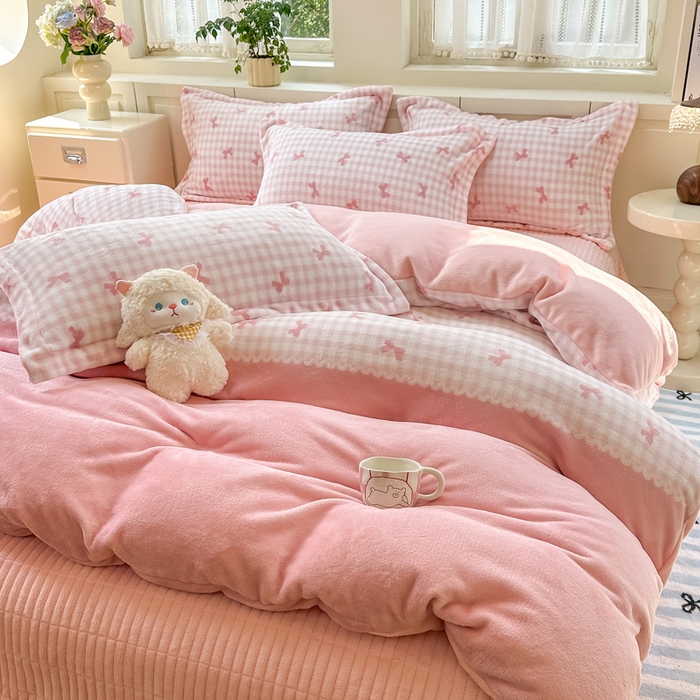 91家纺网 家纺一手货源 找家纺 （总）欧尚 2025新款高克重牛奶绒加厚保暖印花床盖四件套