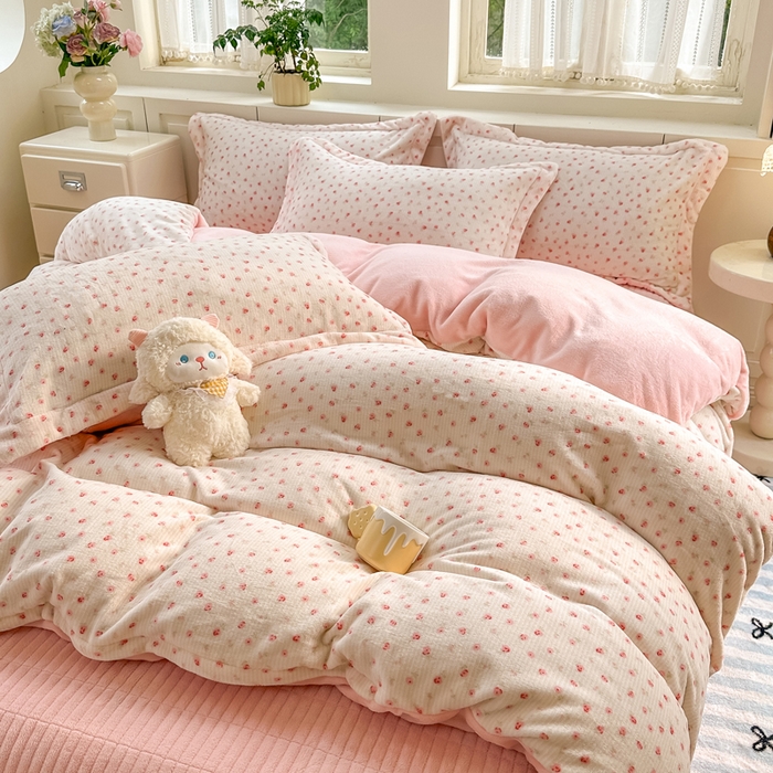 91家纺网 家纺一手货源 找家纺 （总）欧尚 2025新款高克重牛奶绒加厚保暖印花床盖四件套