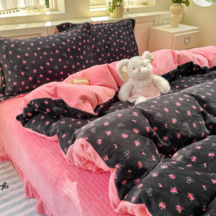 91家纺网 家纺一手货源 找家纺 欧尚 2025新款高克重牛奶绒加厚保暖印花床盖四件套 暗香