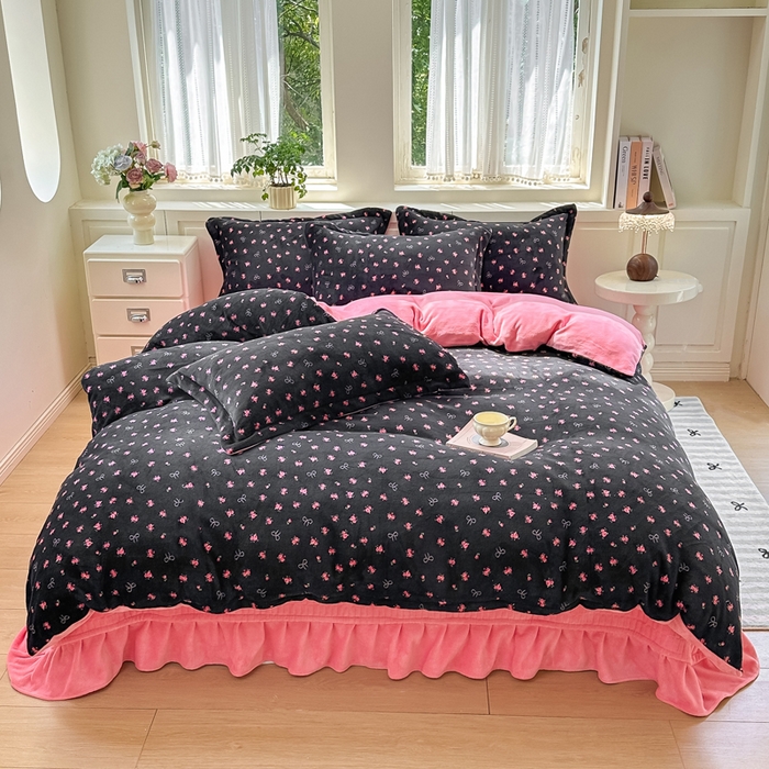 91家纺网 家纺一手货源 找家纺 欧尚 2025新款高克重牛奶绒加厚保暖印花床盖四件套 暗香