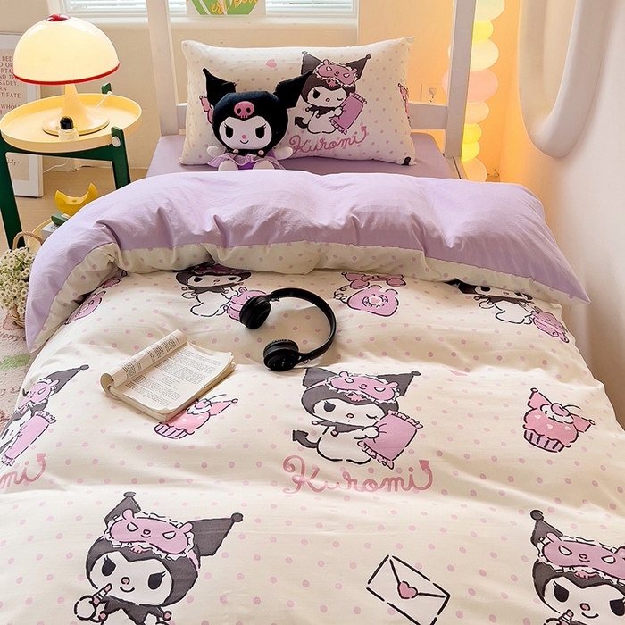 91家纺网 家纺一手货源 找家纺 港岛妹妹 2025新款云朵水洗工艺三丽鸥学生宿舍三件套上下铺三件套 三丽鸥-白色库洛米