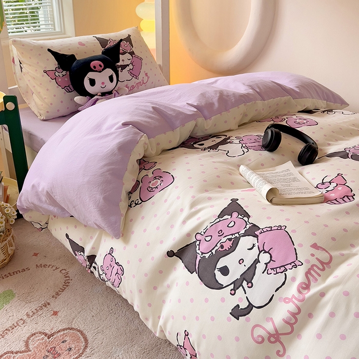 91家纺网 家纺一手货源 找家纺 港岛妹妹 2025新款云朵水洗工艺三丽鸥学生宿舍三件套上下铺三件套 三丽鸥-白色库洛米