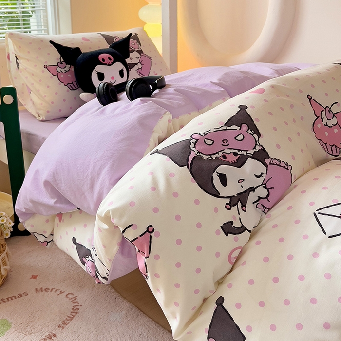 91家纺网 家纺一手货源 找家纺 港岛妹妹 2025新款云朵水洗工艺三丽鸥学生宿舍三件套上下铺三件套 三丽鸥-白色库洛米