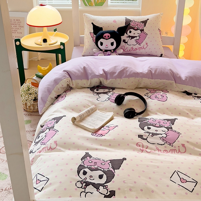 91家纺网 家纺一手货源 找家纺 港岛妹妹 2025新款云朵水洗工艺三丽鸥学生宿舍三件套上下铺三件套 三丽鸥-白色库洛米