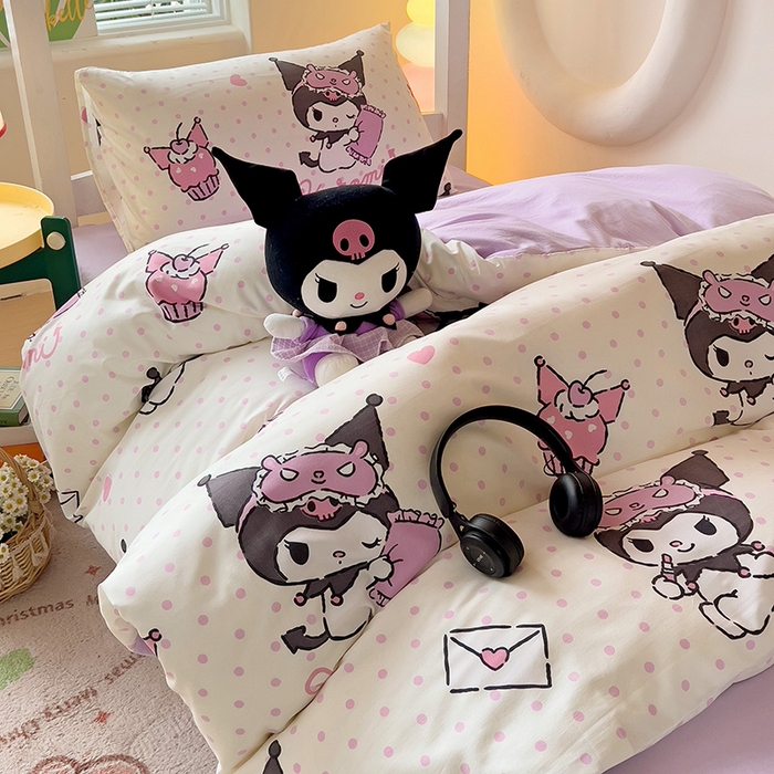 91家纺网 家纺一手货源 找家纺 港岛妹妹 2025新款云朵水洗工艺三丽鸥学生宿舍三件套上下铺三件套 三丽鸥-白色库洛米