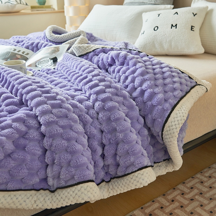 91家纺网 家纺一手货源 找家纺 莱家富 2026新款跨境外贸金龟绒多功能毛毯高克重法莱绒牛奶绒保暖毛毯（支持抽空压缩，卷包） 香芋紫