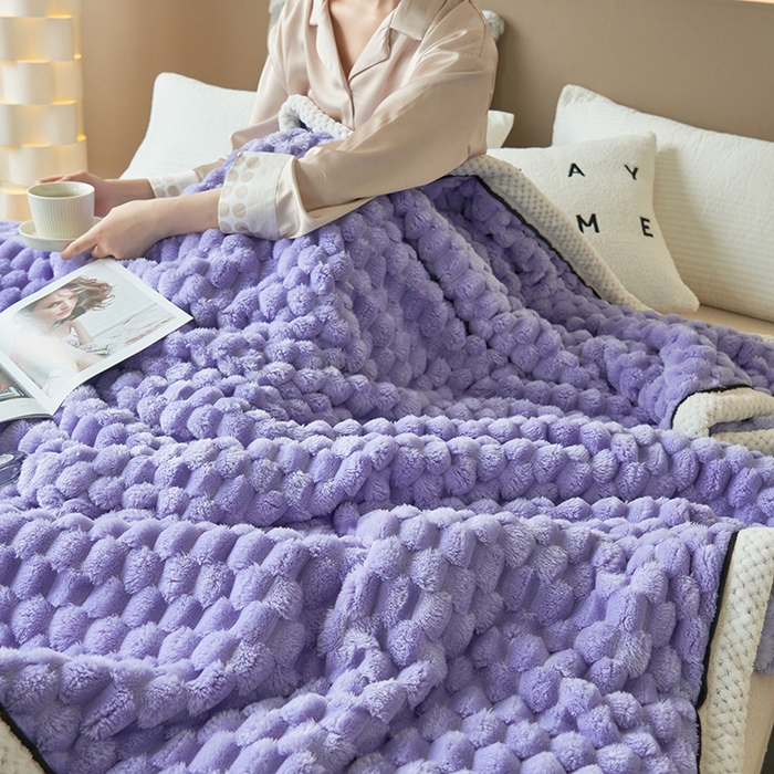 91家纺网 家纺一手货源 找家纺 莱家富 2026新款跨境外贸金龟绒多功能毛毯高克重法莱绒牛奶绒保暖毛毯（支持抽空压缩，卷包） 香芋紫