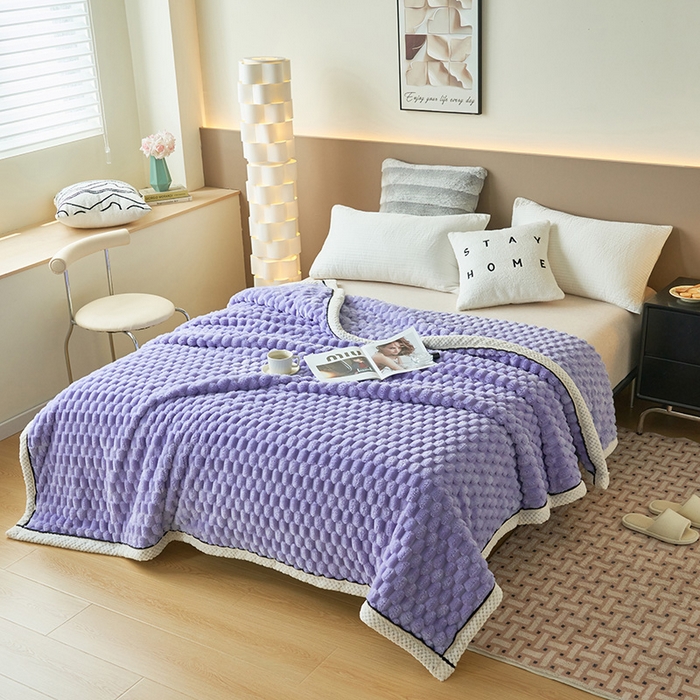 91家纺网 家纺一手货源 找家纺 莱家富 2026新款跨境外贸金龟绒多功能毛毯高克重法莱绒牛奶绒保暖毛毯（支持抽空压缩，卷包） 香芋紫