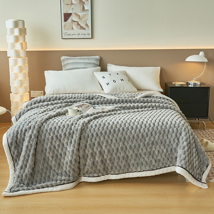 莱家富 2026新款跨境外贸金龟绒多功能毛毯高克重法莱绒牛奶绒保暖毛毯（支持抽空压缩，卷包） 绅士灰