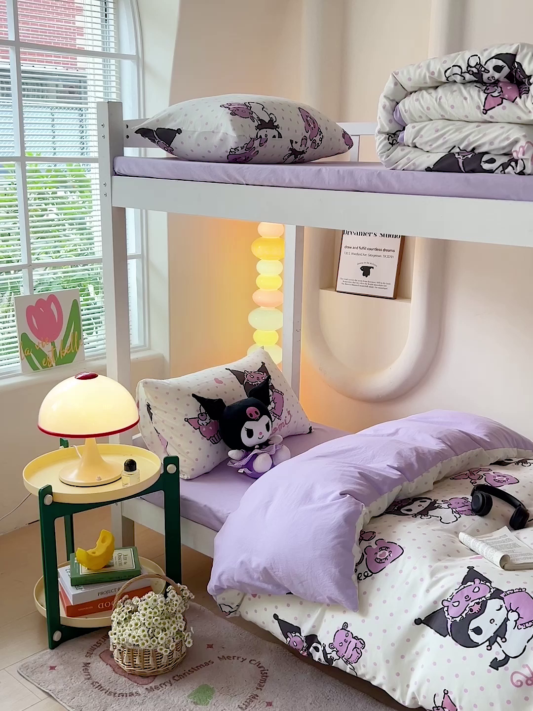 91家纺网 家纺一手货源 找家纺 港岛妹妹 2025新款云朵水洗工艺三丽鸥学生宿舍三件套上下铺三件套 三丽鸥-白色库洛米