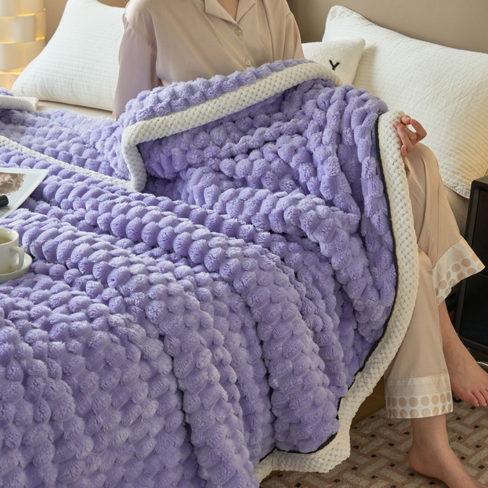 91家纺网 家纺一手货源 找家纺 莱家富 2026新款跨境外贸金龟绒多功能毛毯高克重法莱绒牛奶绒保暖毛毯（支持抽空压缩，卷包） 香芋紫
