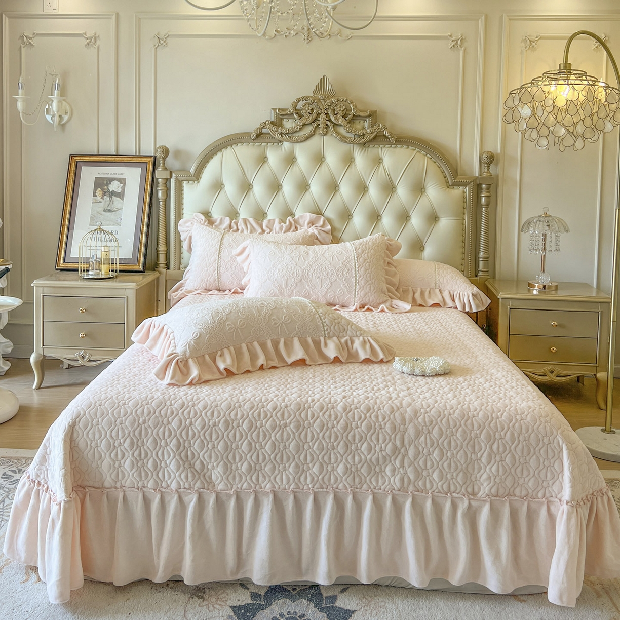 91家纺网 家纺一手货源 找家纺 （总）亲亲公主 2025新款高克重雕花牛奶绒床盖四件套-巴黎情缘