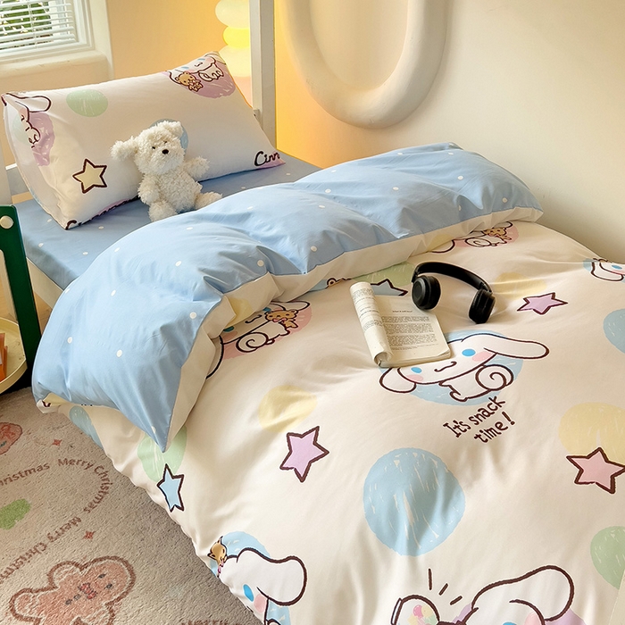 91家纺网 家纺一手货源 找家纺 港岛妹妹 2025新款云朵水洗工艺三丽鸥学生宿舍三件套上下铺三件套 三丽鸥-彩色涂鸦玉桂狗