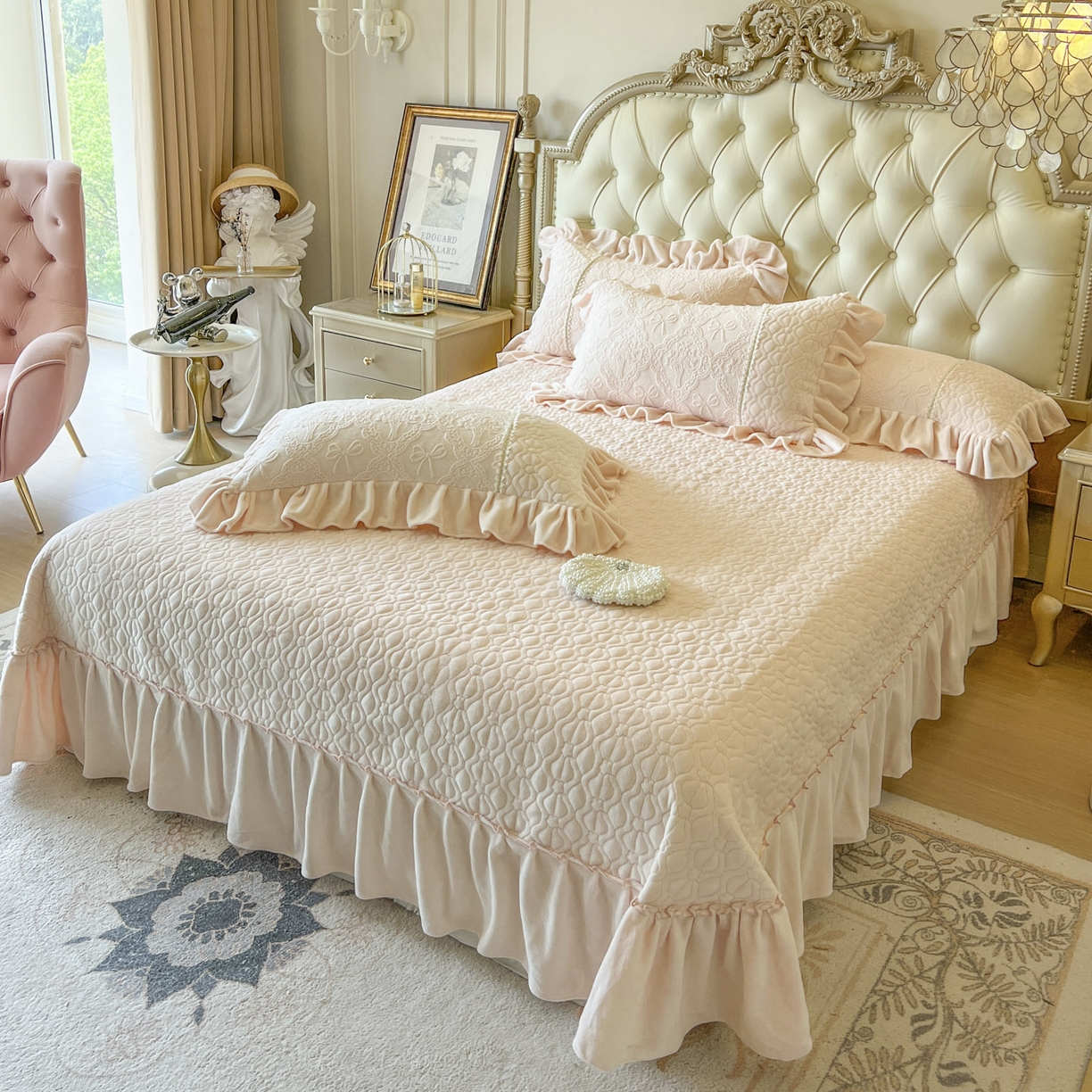 91家纺网 家纺一手货源 找家纺 （总）亲亲公主 2025新款高克重雕花牛奶绒床盖四件套-巴黎情缘