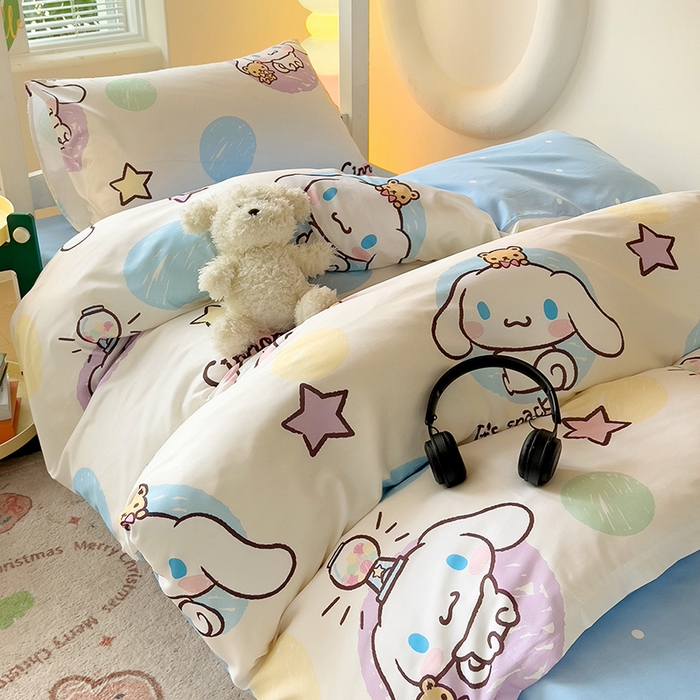 91家纺网 家纺一手货源 找家纺 港岛妹妹 2025新款云朵水洗工艺三丽鸥学生宿舍三件套上下铺三件套 三丽鸥-彩色涂鸦玉桂狗