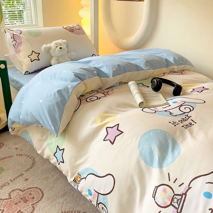 91家纺网 家纺一手货源 找家纺 港岛妹妹 2025新款云朵水洗工艺三丽鸥学生宿舍三件套上下铺三件套 三丽鸥-彩色涂鸦玉桂狗