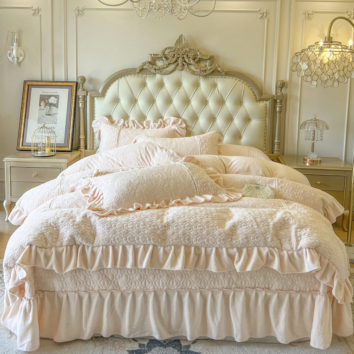 91家纺网 家纺一手货源 找家纺 （总）亲亲公主 2025新款高克重雕花牛奶绒床盖四件套-巴黎情缘