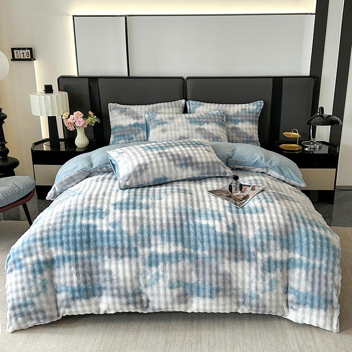 91家纺网 家纺一手货源 找家纺 （总）柏薇 2025新款炫彩仿兔毛绒大泡泡绒印大理石纹高克重绒四件套