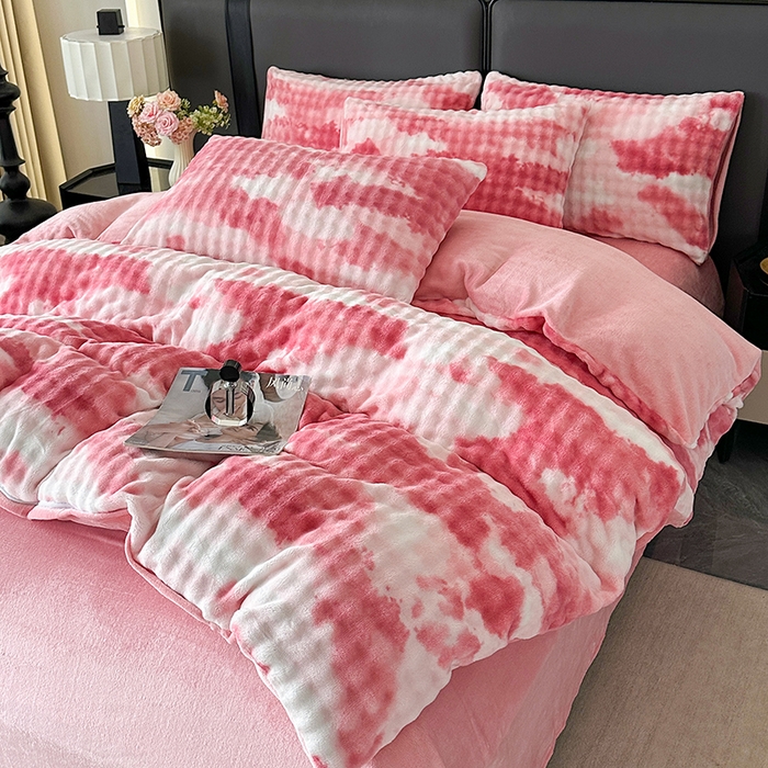 91家纺网 家纺一手货源 找家纺 （总）柏薇 2025新款炫彩仿兔毛绒大泡泡绒印大理石纹高克重绒四件套