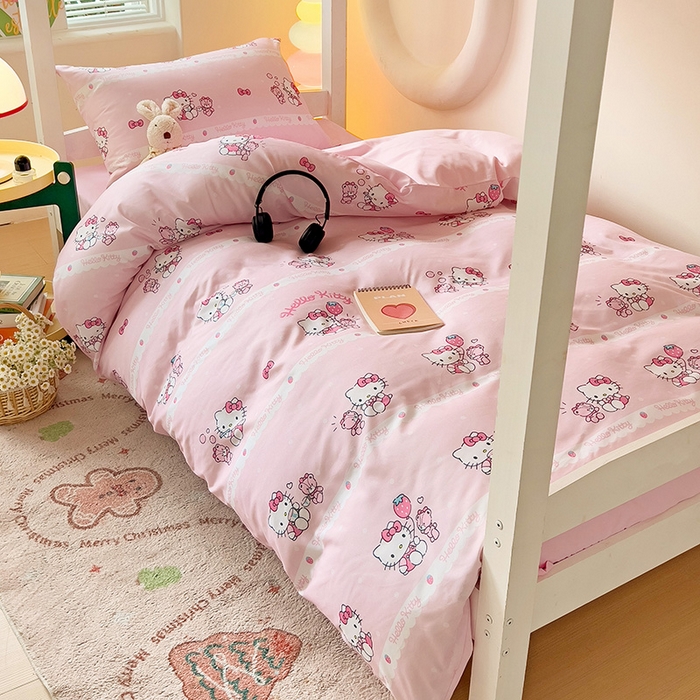 港岛妹妹 2025新款云朵水洗工艺三丽鸥学生宿舍三件套上下铺三件套 三丽鸥-草莓甜心kt猫