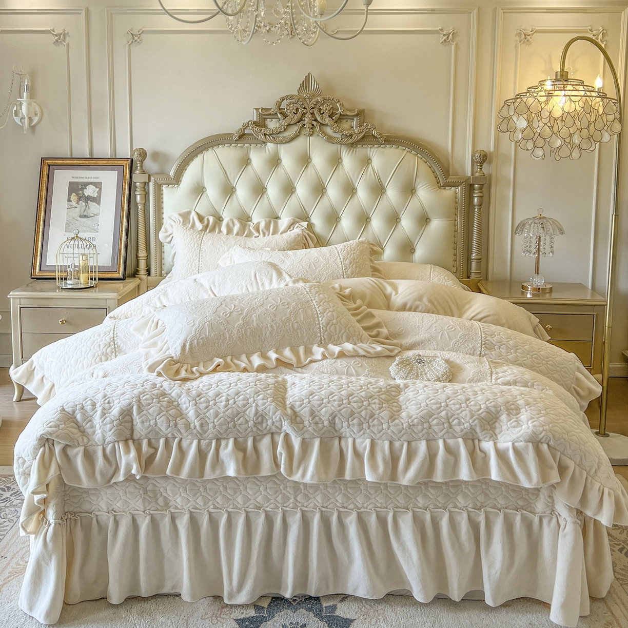 91家纺网 家纺一手货源 找家纺 （总）亲亲公主 2025新款高克重雕花牛奶绒床盖四件套-巴黎情缘