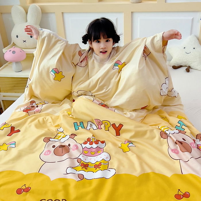 91家纺网 家纺一手货源 找家纺  吉咪兔儿童睡袋四季通用中大童纯棉秋冬季加厚小孩学生成人防踢被子神器蛋糕卡卡