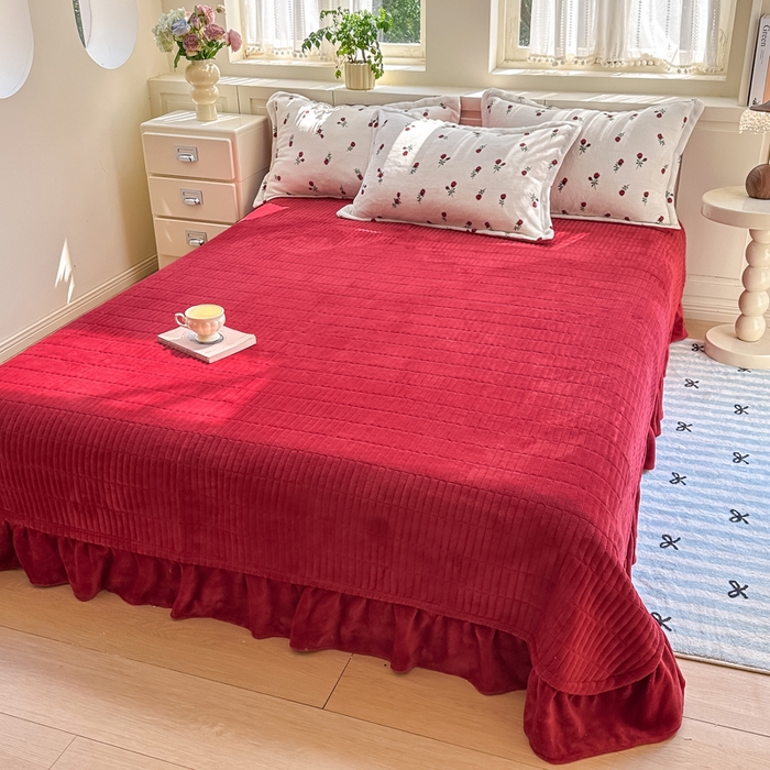 91家纺网 家纺一手货源 找家纺 欧尚 2025新款高克重牛奶绒加厚保暖印花床盖四件套 一枝梅