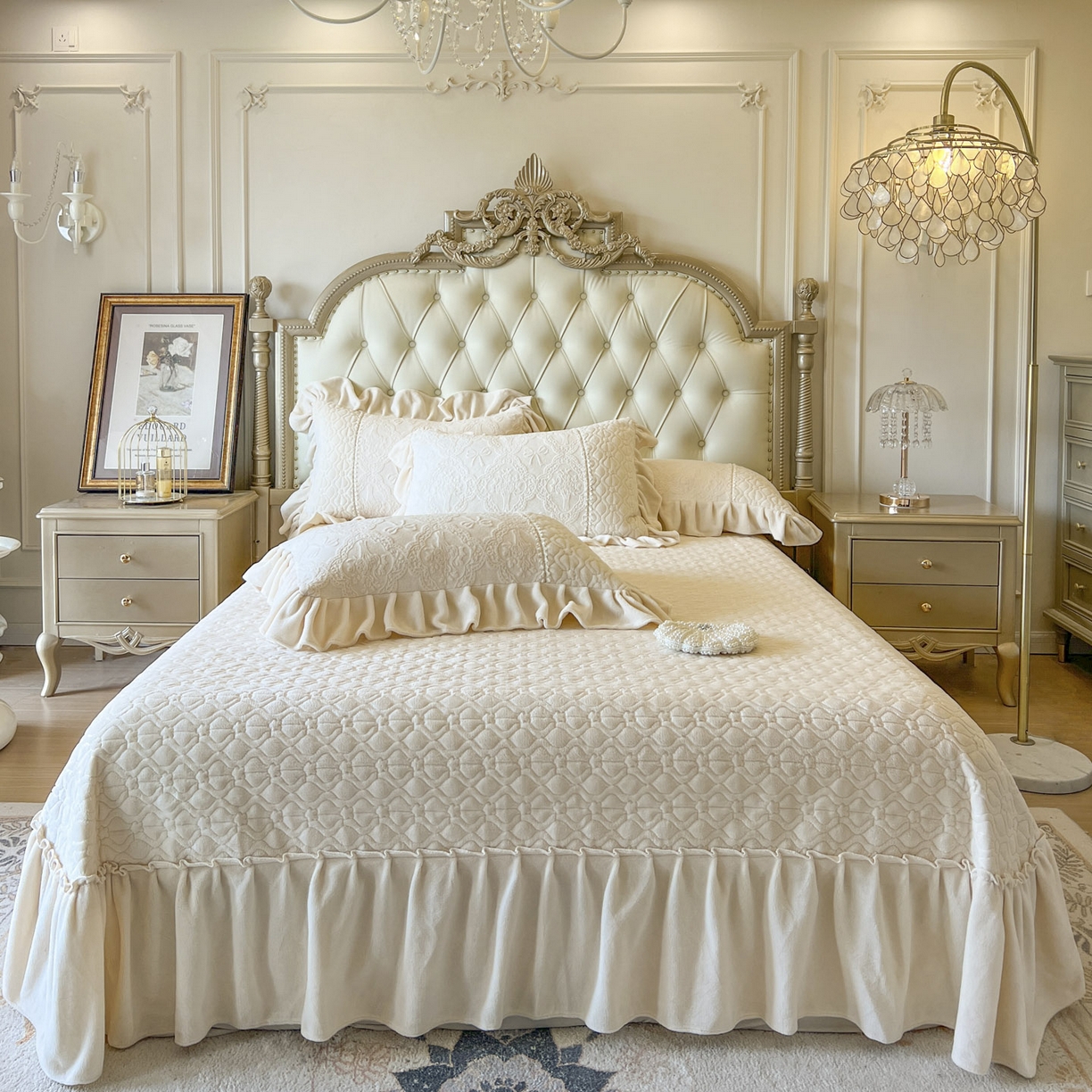 91家纺网 家纺一手货源 找家纺 亲亲公主 2025新款高克重雕花牛奶绒四件套-巴黎情缘 巴黎情缘-奶白