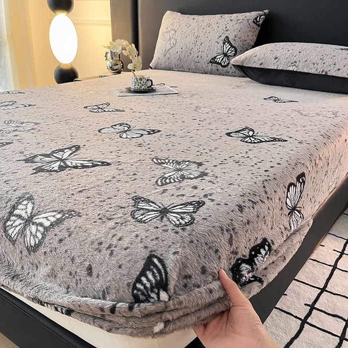 91家纺网 家纺一手货源 找家纺 乐窝家纺仓储 2025新款亲肤加厚保暖兔毛绒牛奶绒单品床笠单件床笠-美拉德 美拉德-蝶舞