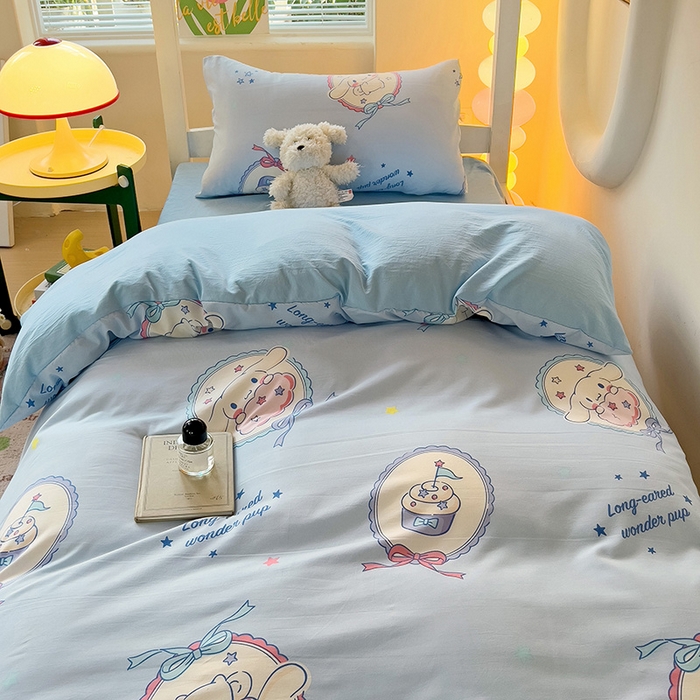 91家纺网 家纺一手货源 找家纺 港岛妹妹 2025新款云朵水洗工艺三丽鸥学生宿舍三件套上下铺三件套 三丽鸥-蛋糕玉桂狗